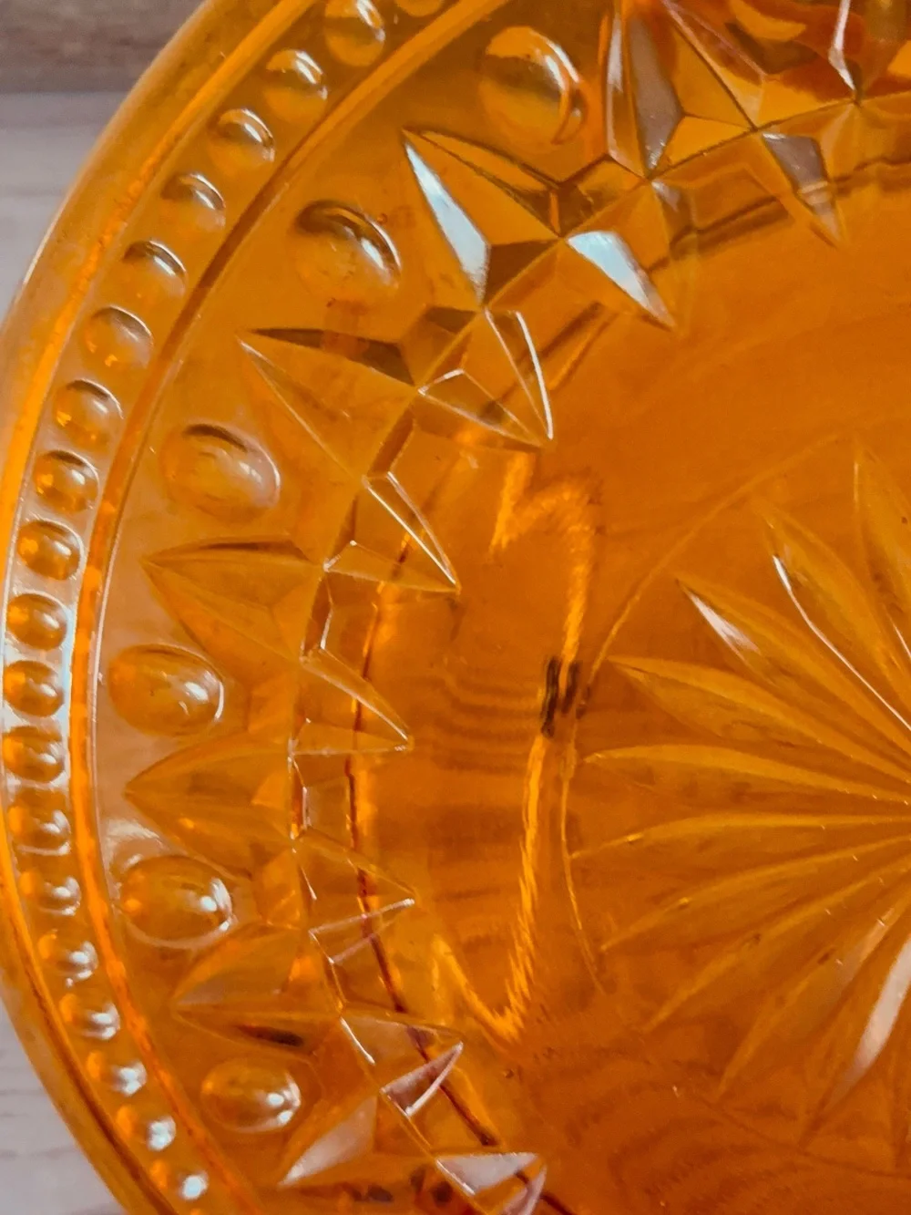Vintage Amber MCM Indian Pressed Glass Decorative Plate